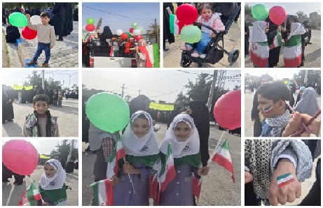 حضور گسترده دهه نودیهای کانون فرهنگی هنری «منتظران ظهور» کازرون در مراسم راهپیمایی ۲۲ بهمن