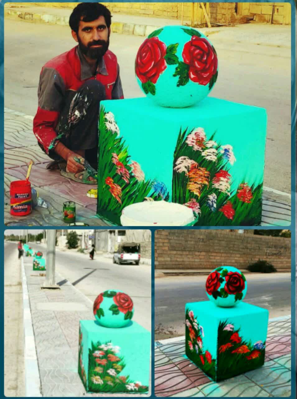 رنگ آمیزی و نقاشی سازه ها توسط هنرمند بسیجی مسجدی